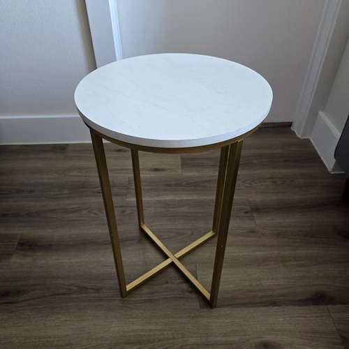 Used Walker Edison Alissa White Marble Side Table for sale on AptDeco