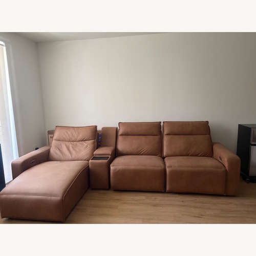 Used Camel Colored Sectional Sofa w Media Console for sale on AptDeco