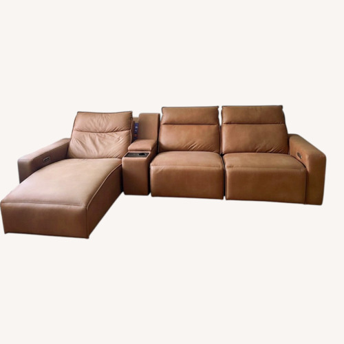 Used Camel Colored Sectional Sofa w Media Console for sale on AptDeco