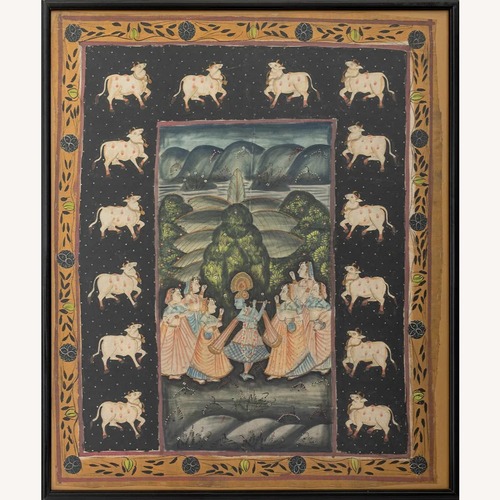 Used Antique Framed Painted Indian Textile for sale on AptDeco