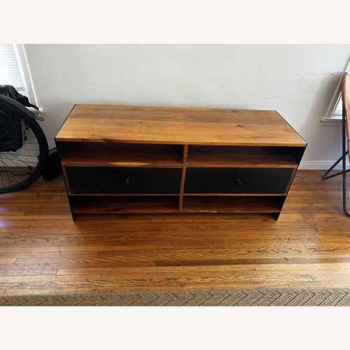 Used Wood + Black Metal Media Console 2 Drawers for sale on AptDeco