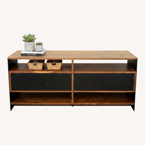 Used Wood + Black Metal Media Console 2 Drawers for sale on AptDeco