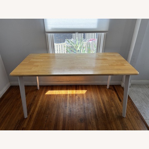 Used Wood Top Desk Dining Table 60x30 White Legs for sale on AptDeco