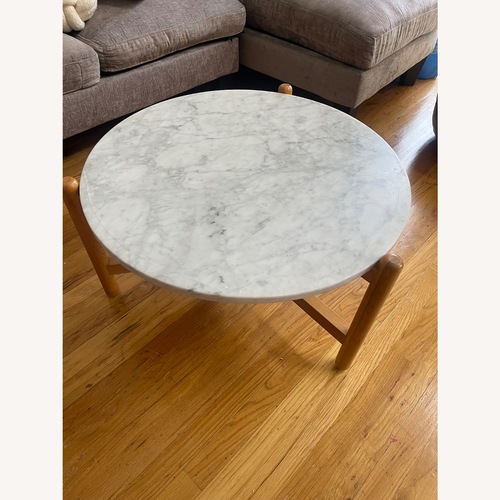 Used Feather Light Gray Marble Coffee Table for sale on AptDeco