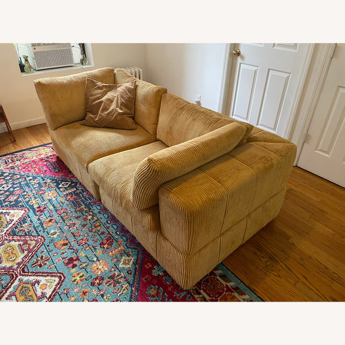 Used Wayfair Aronas 79" Corduroy Square Arm Loveseat Mustard for sale on AptDeco