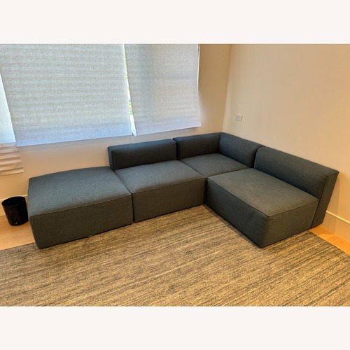 Used West Elm Blue Linen 2 Piece Sectional for sale on AptDeco