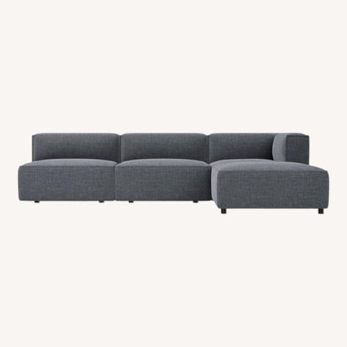 Used West Elm Blue Linen 2 Piece Sectional for sale on AptDeco