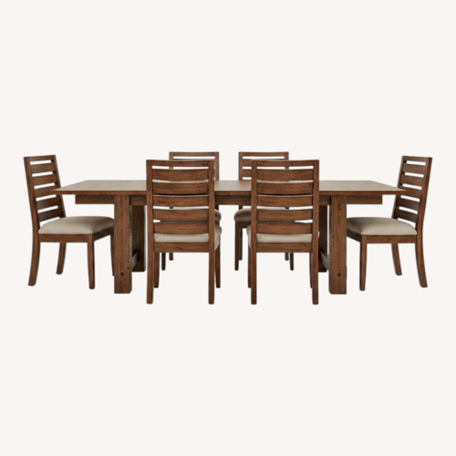 Used Costsco Corinne Dining Table Ash Blonde 9 Piece for sale on AptDeco