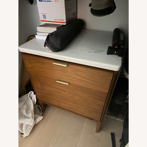 Used West Elm Wood Nightstand with Marble Top for sale on AptDeco