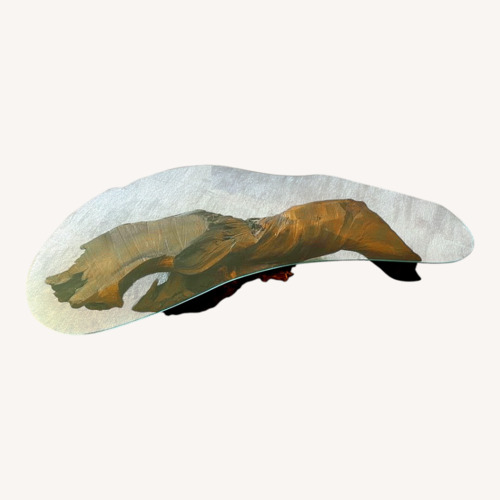 Used Burl Wood Coffee Table with 1/2 inch Glass Top for sale on AptDeco