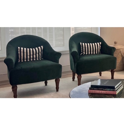 Used One Kings Lane Charlotte Green Velvet Accent Chairs (2) for sale on AptDeco