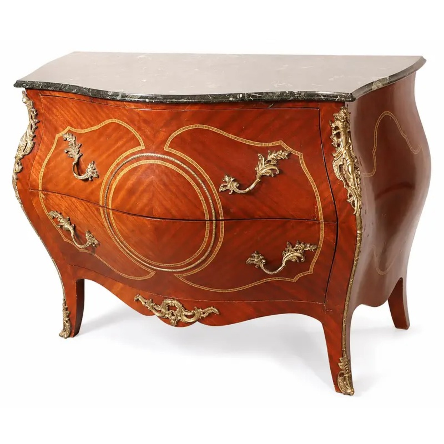 Louis XV–Style Mahogany Bombé Commode Marble Top - image-8