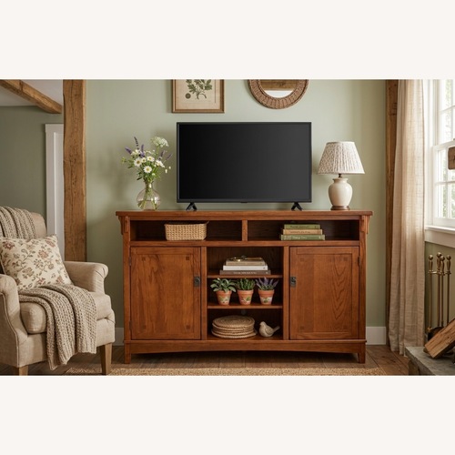 Used Light Brown Solid Wood TV Stand for sale on AptDeco