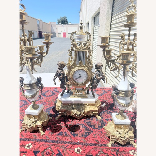 Used Ornate 3-Piece Mantel Clock & Candelabra for sale on AptDeco