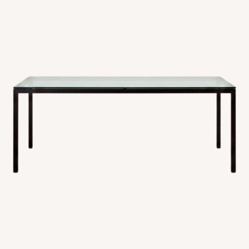 Used Room & Board Parsons Transparent Glass Dining Table for sale on AptDeco