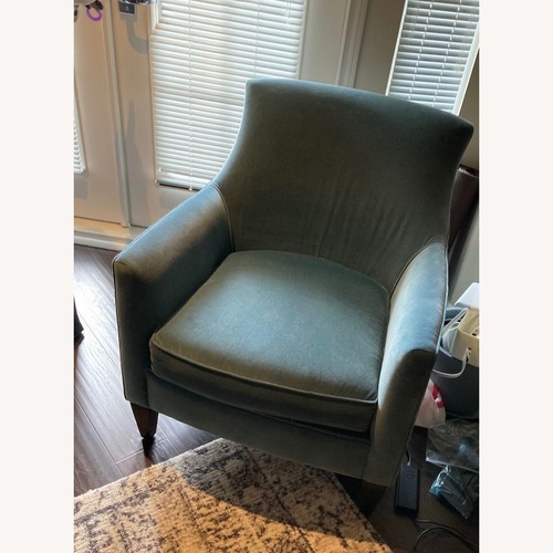 Used Crate & Barrel Clara Velvet Peacock Chair + Ottoman for sale on AptDeco