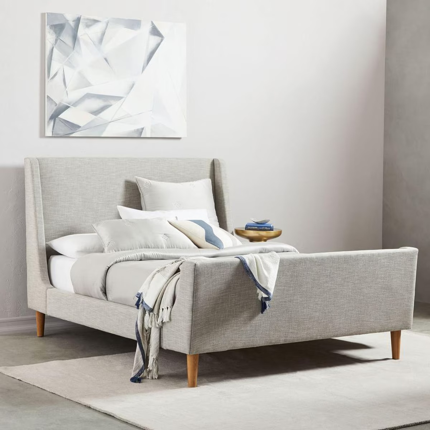 West Elm Grey Upholstered Sleigh Bed  - image-6