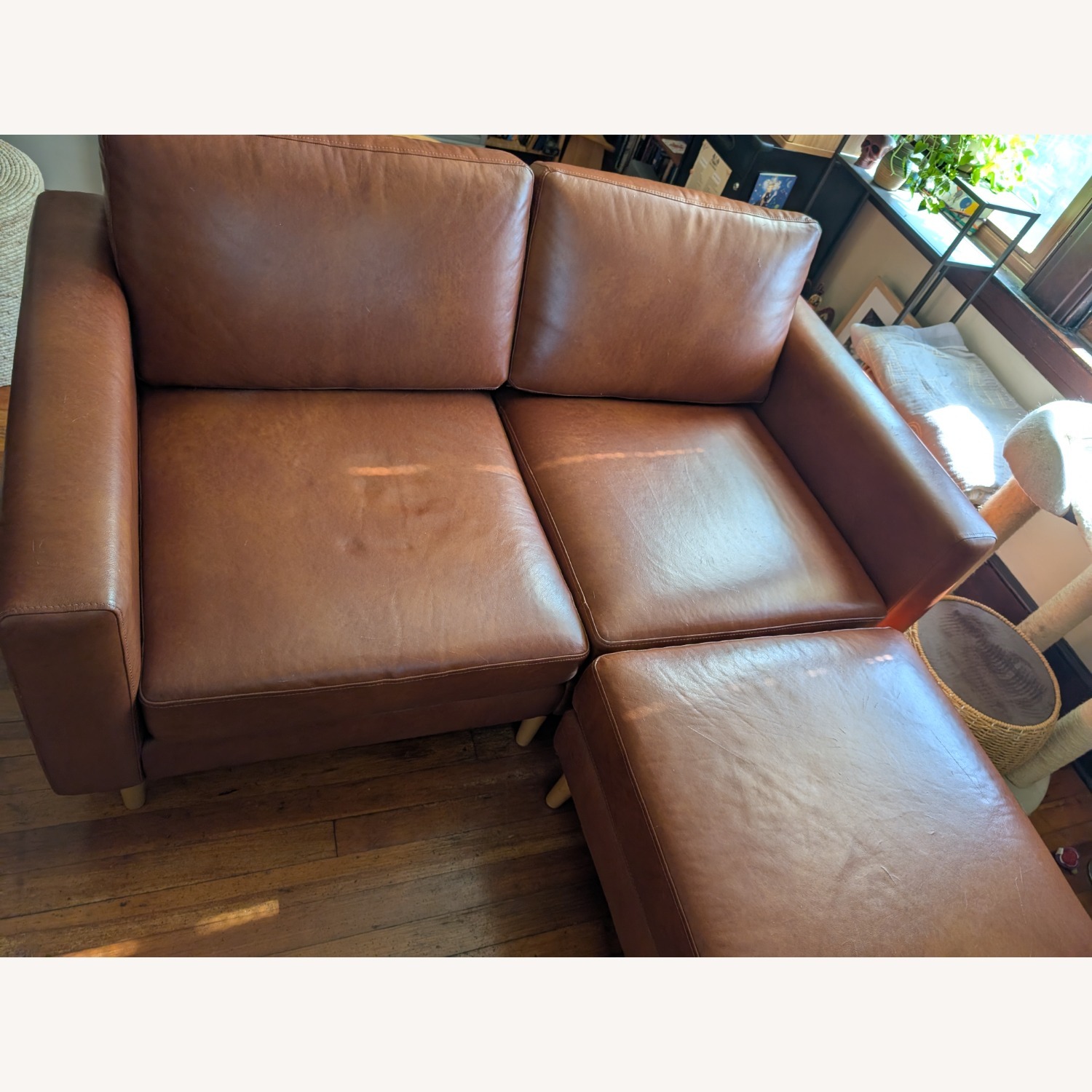 Burrow Nomad Light Brown Leather Loveseat with Ottoman - image-19