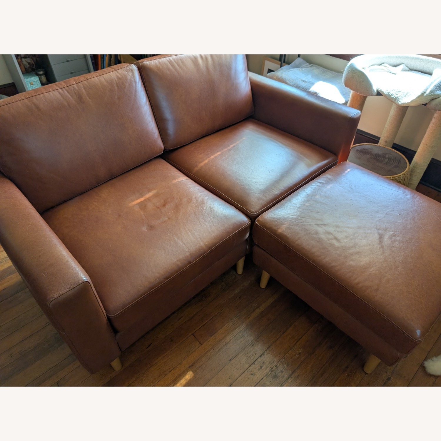 Burrow Nomad Light Brown Leather Loveseat with Ottoman - image-18