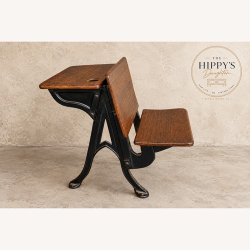 Used Vintage Cast Iron & Wood School Desk W Inkwell for sale on AptDeco