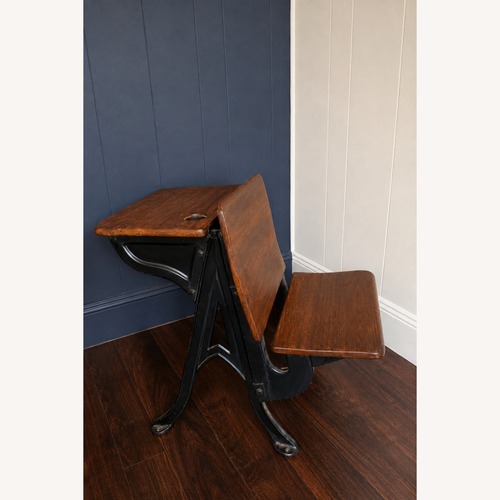Used Vintage Cast Iron & Wood School Desk W Inkwell for sale on AptDeco