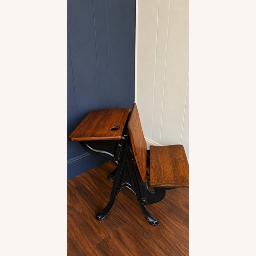 Used Vintage Cast Iron & Wood School Desk W Inkwell for sale on AptDeco