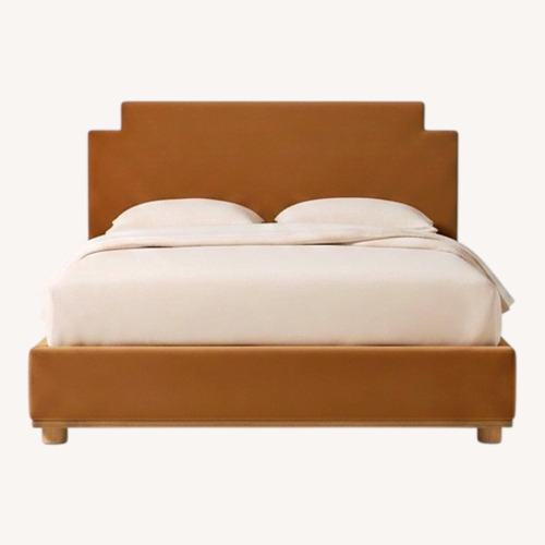 Used CB2 Plaza Smoked Amber Velvet Upholstered Queen Bed for sale on AptDeco