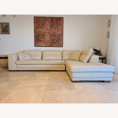 Used White Leather 2 Piece Sectional for sale on AptDeco