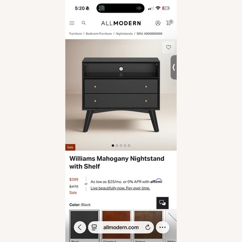 Used Williams Mahogany Nightstand  for sale on AptDeco