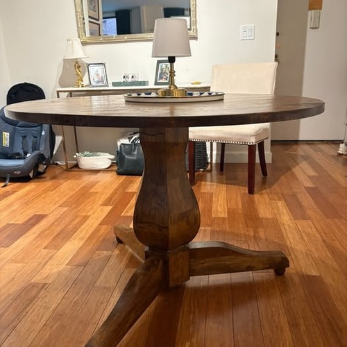 Used One Kings Lane Corbett Round Wood Pedestal Dining Table for sale on AptDeco