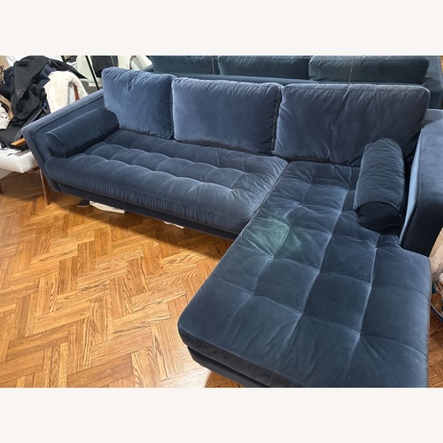 Used Article Sven 100" Tufted Velvet Left Sectional - Plush Cascadia Blue for sale on AptDeco