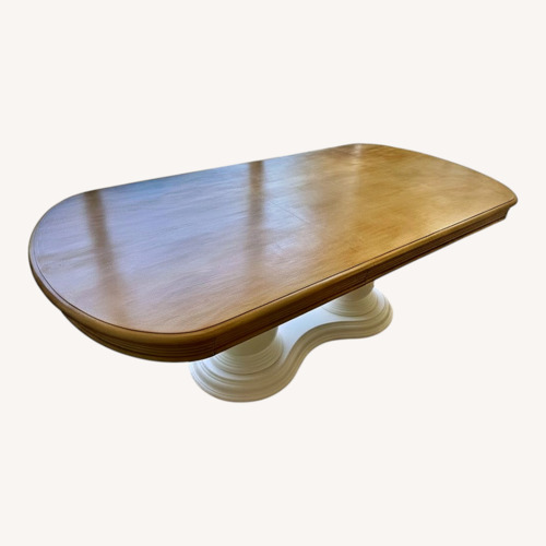 Used 82-Inch Dining Table - White/Cream & Natural Wood for sale on AptDeco