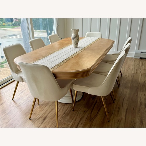 Used 82-Inch Dining Table - White/Cream & Natural Wood for sale on AptDeco