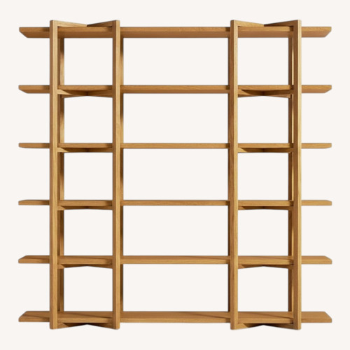 Used Crate & Barrel Thomas Barley Oak Wood Wide Open Bookcase/Room Divider for sale on AptDeco