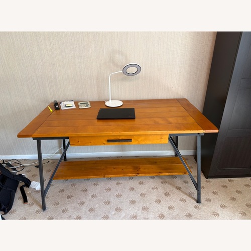 Used Oak and Iron Sawhorse Desk for sale on AptDeco