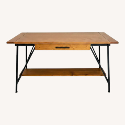 Used Oak and Iron Sawhorse Desk for sale on AptDeco
