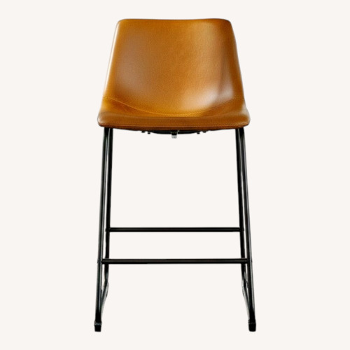 Used Walker Edison Faux Leather Whiskey Brown Bar Stools for sale on AptDeco
