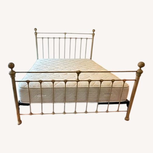 Used King Iron Bed Antiqued Cream for sale on AptDeco