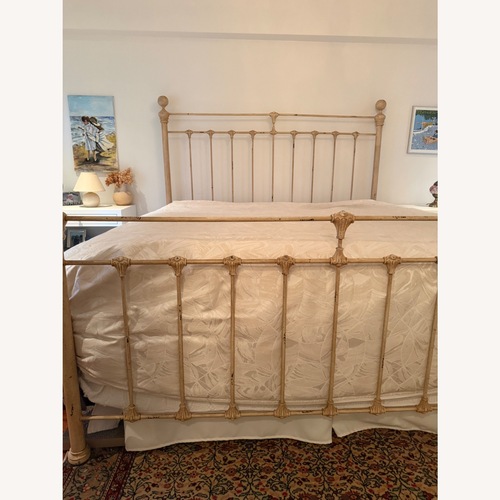 Used King Iron Bed Antiqued Cream for sale on AptDeco