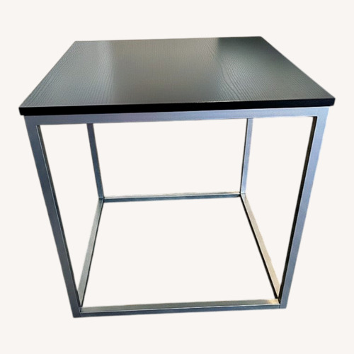 Used Black Wood Coffee Table with Steel Legs for sale on AptDeco