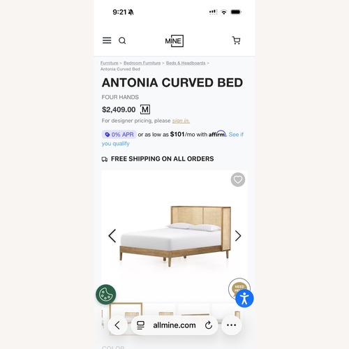 Used Four Hands Natural Wood + Rattan Queen Bed for sale on AptDeco