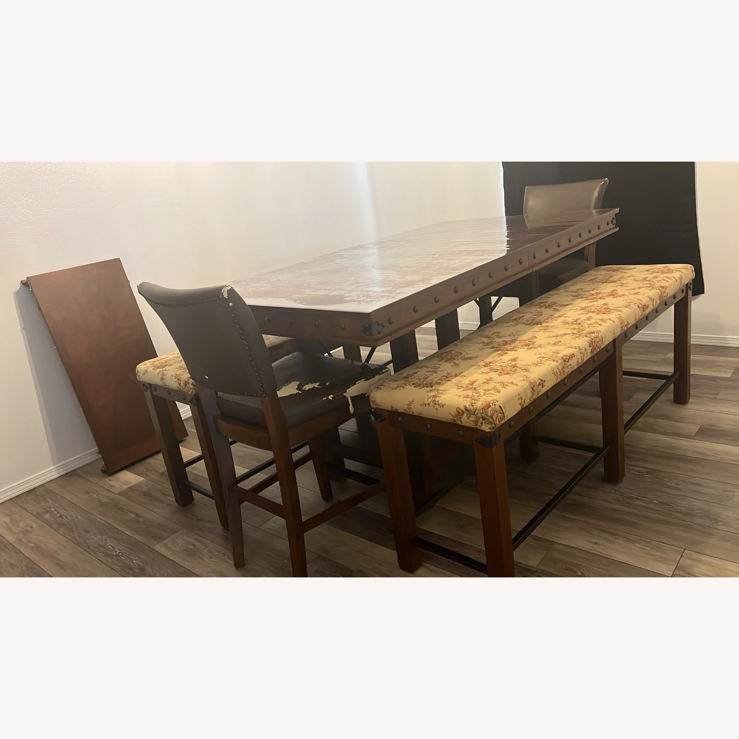 Dark Brown Wood Dining Set - image-1