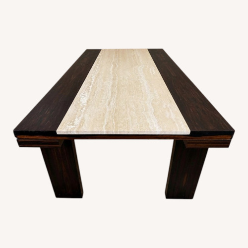 Used Dark Wood Dining Table with Travertine Inlay for sale on AptDeco