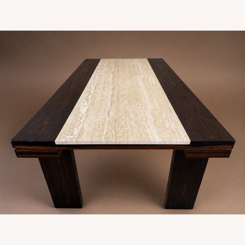 Used Dark Wood Dining Table with Travertine Inlay for sale on AptDeco