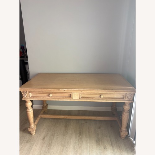 Used Rustic Natural Wood Dining Table Desk w Drawers for sale on AptDeco