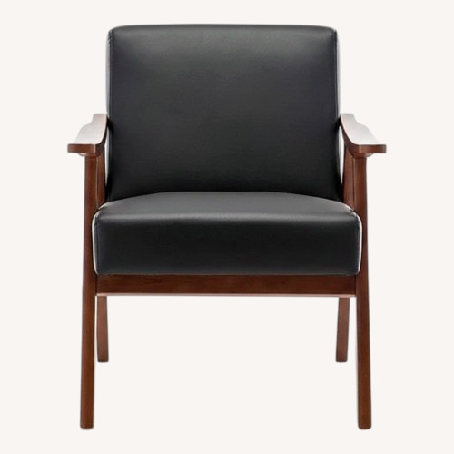 Used Wayfair Black Leather / Light Wood Accent Chair for sale on AptDeco