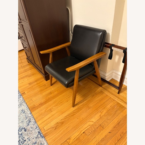 Used Wayfair Black Leather / Light Wood Accent Chair for sale on AptDeco