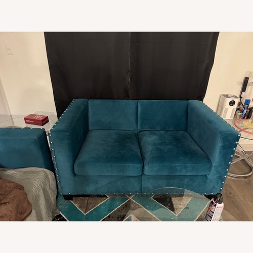 Used Vintage/Antique Blue Fabric 2 Seater Sofa for sale on AptDeco