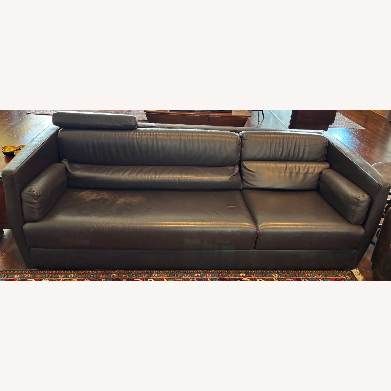 Roche Bobois Purple Leather 3+ Seater Sofa - image-4