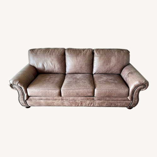 Used Light Brown Leather 2 Seater Sofa for sale on AptDeco